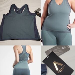 $60 NEW 1X ATHLETA UNstinkable blue green YOGA racerback tank top collab NWT